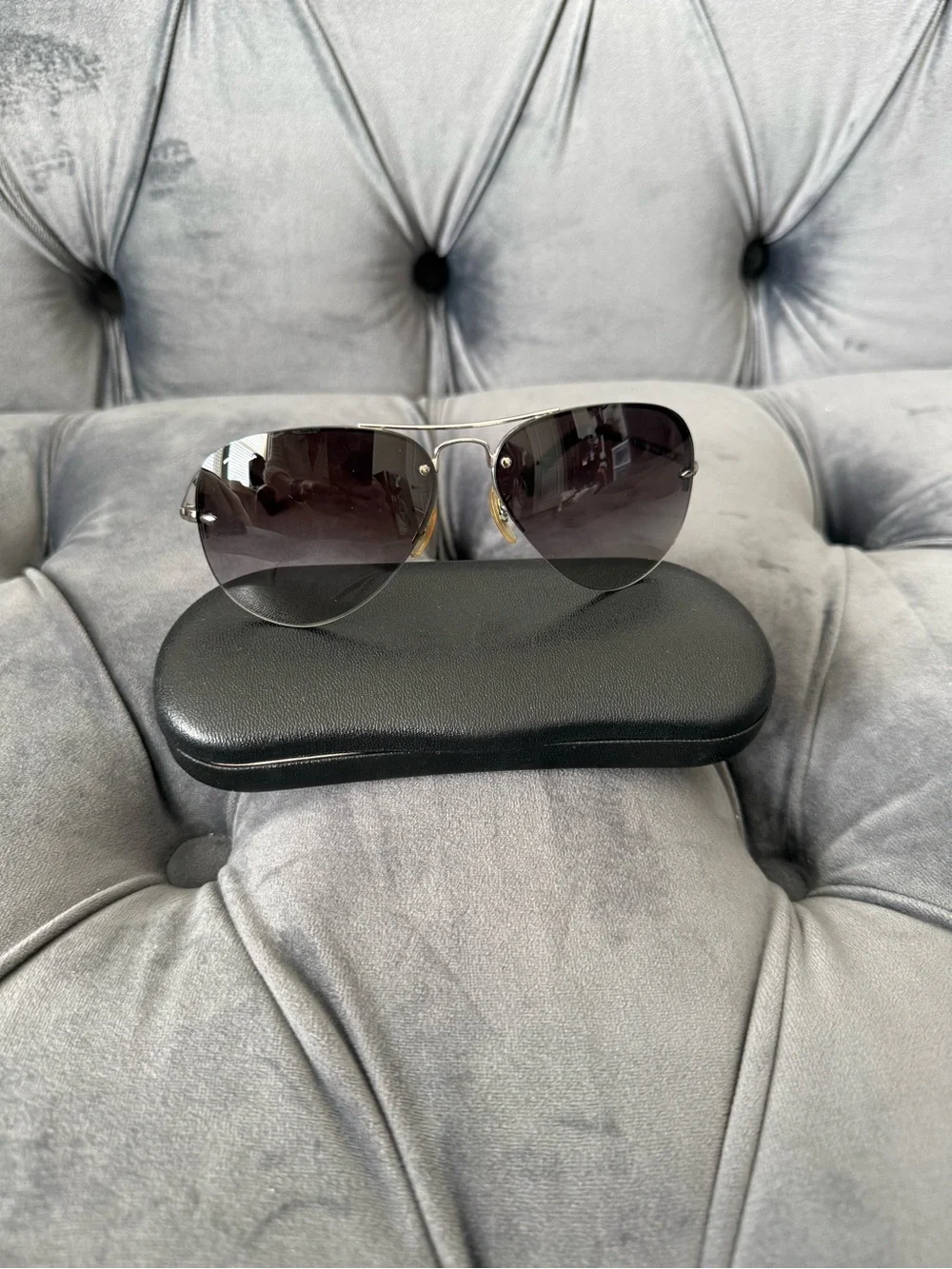 Ray-Ban RB3449 Rimless Aviator Sunglasses Silver Gray Gradient 59mm w/ Case